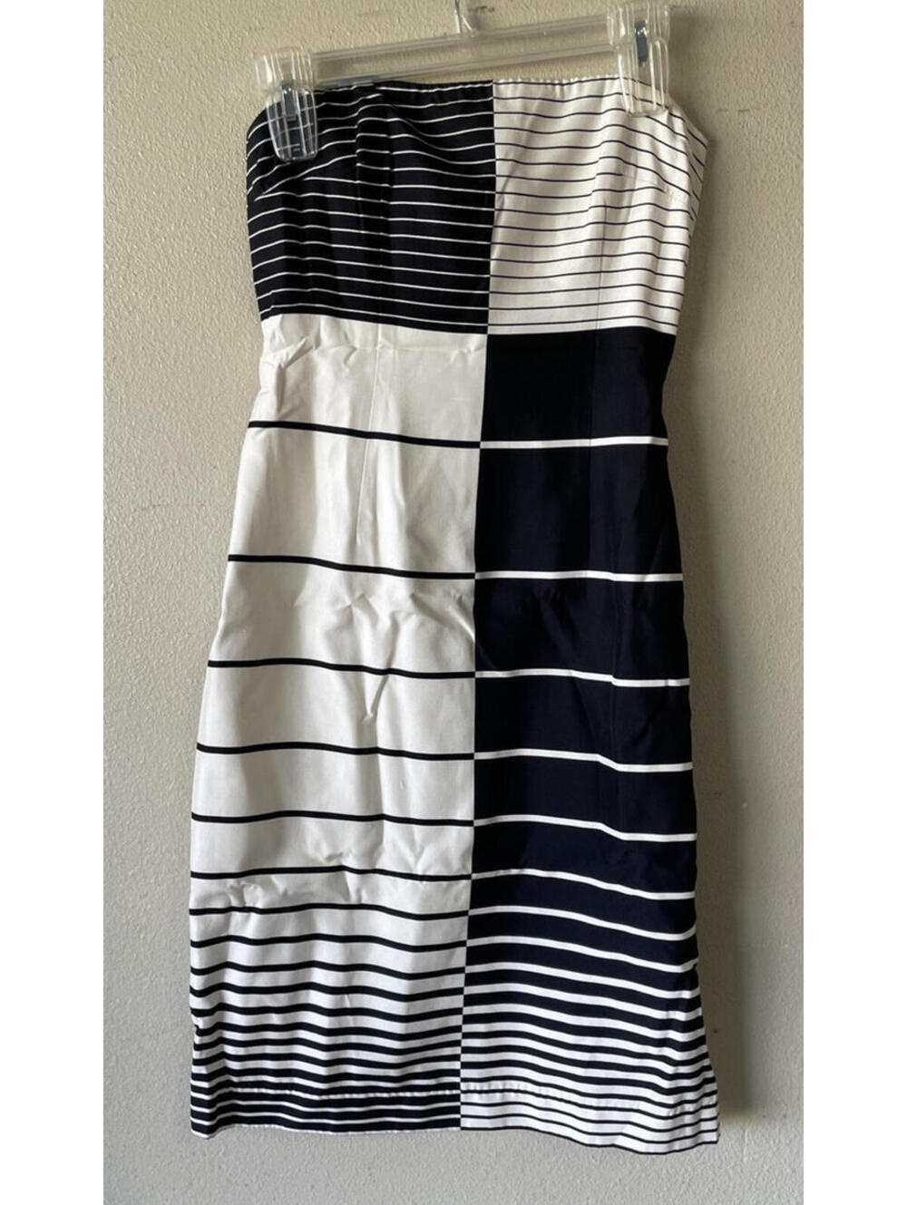 David Meister 2 Sleeveless Strapless White Black Stripe Dress Silk